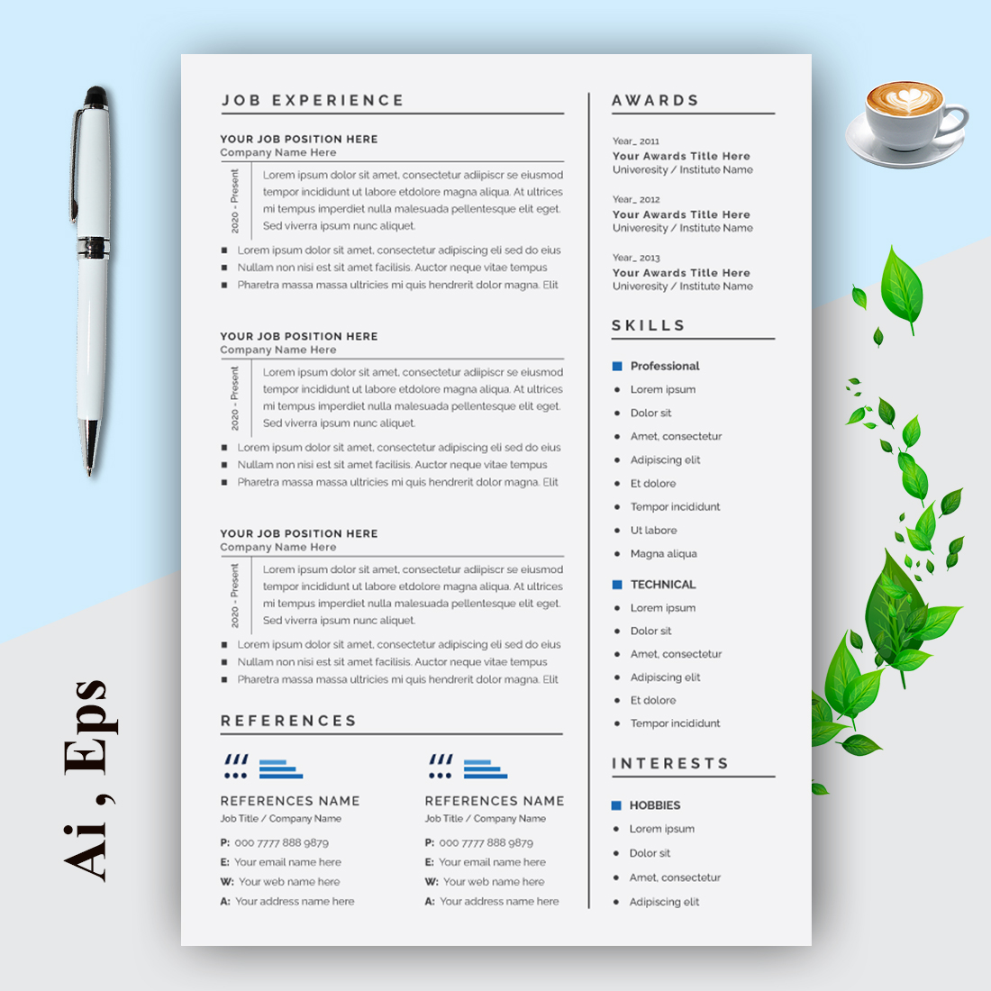 Resume Layout Set with Teal Gradients preview image.