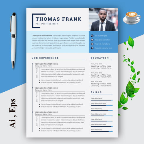 Resume Layout Set with Sky Blue cover image.