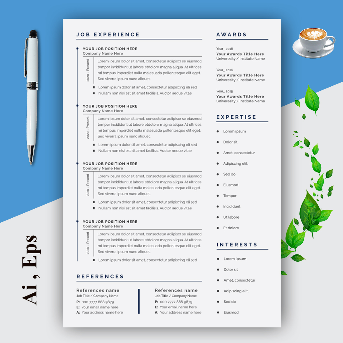 Resume Layout Set with Sky Blue preview image.