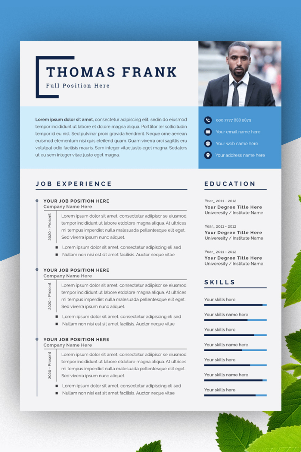 Resume Layout Set with Sky Blue pinterest preview image.