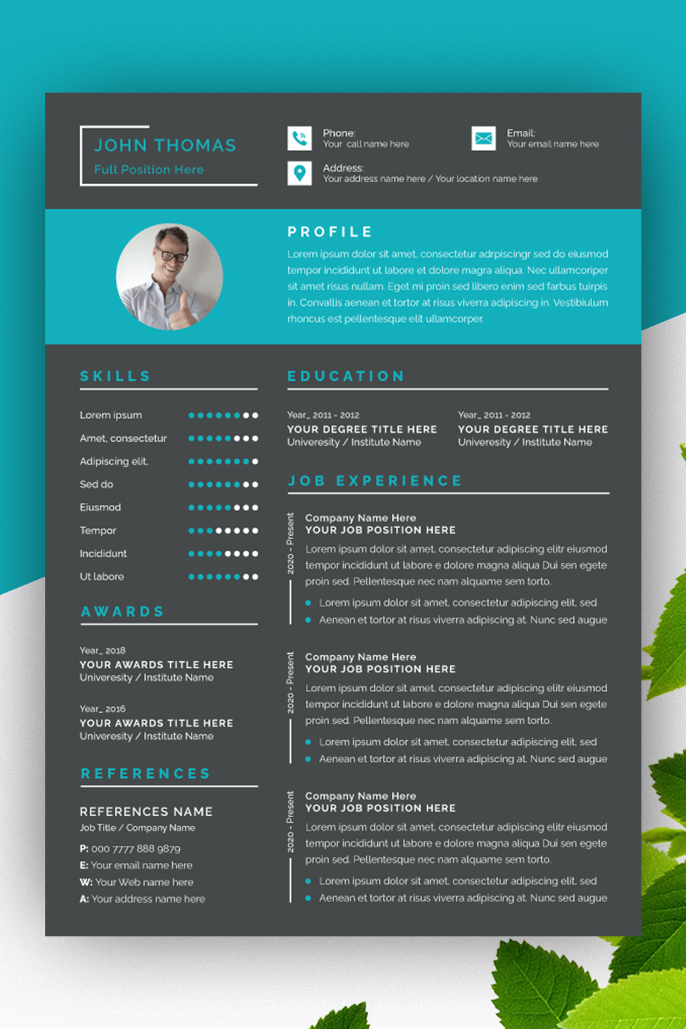 Resume Layout Set with Blue Header pinterest preview image.