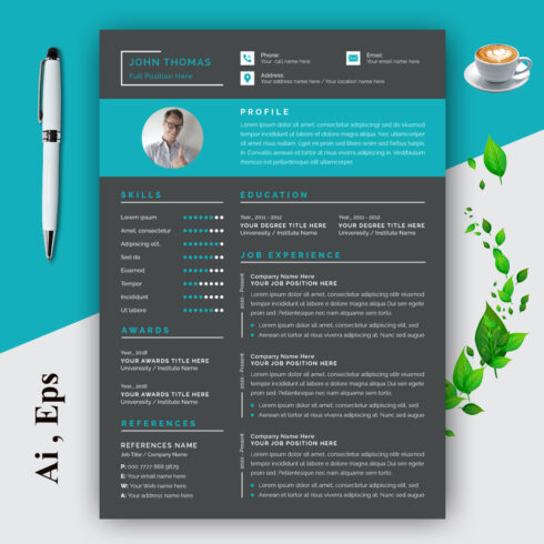 Resume Layout Set with Blue Header cover image.
