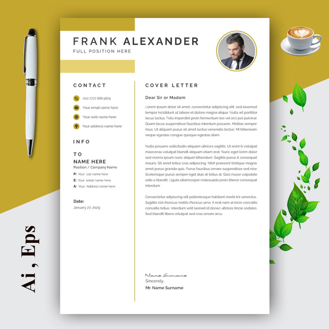 Professional Resume Layout Sat Gold preview image.