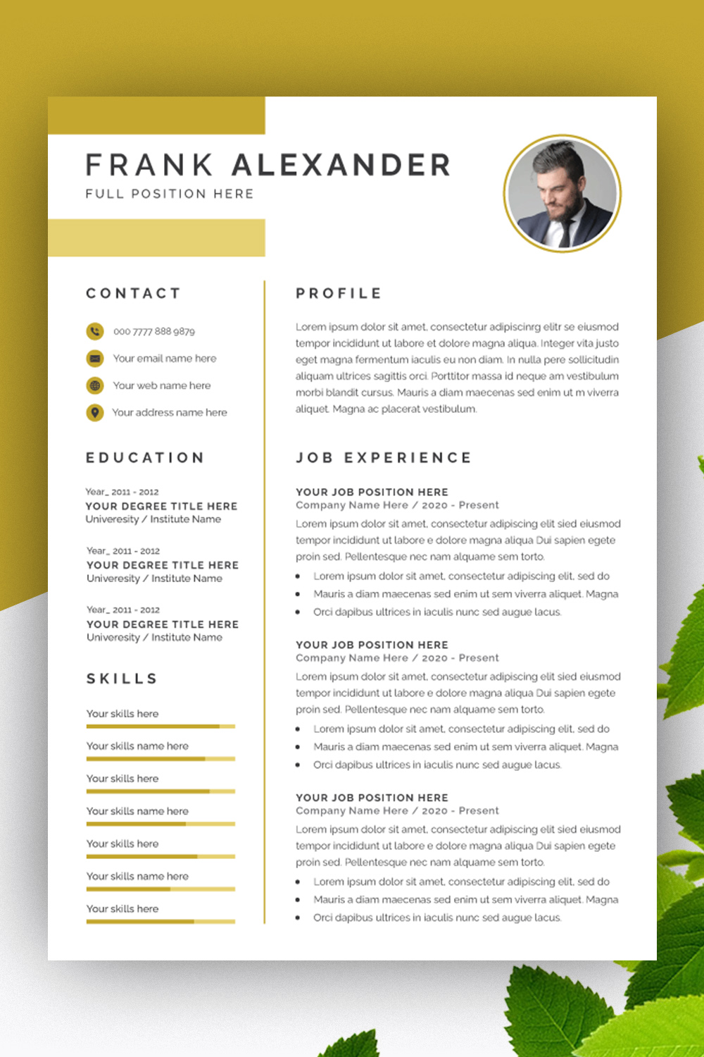 Professional Resume Layout Sat Gold pinterest preview image.