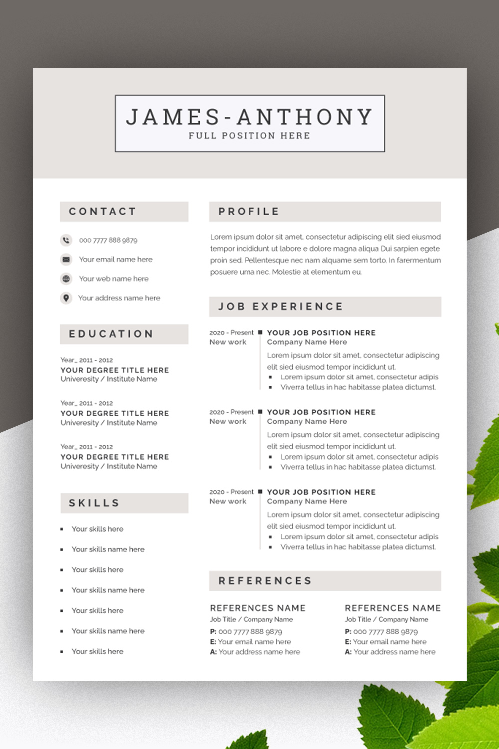 Resume Layout Set with Gold Elements pinterest preview image.
