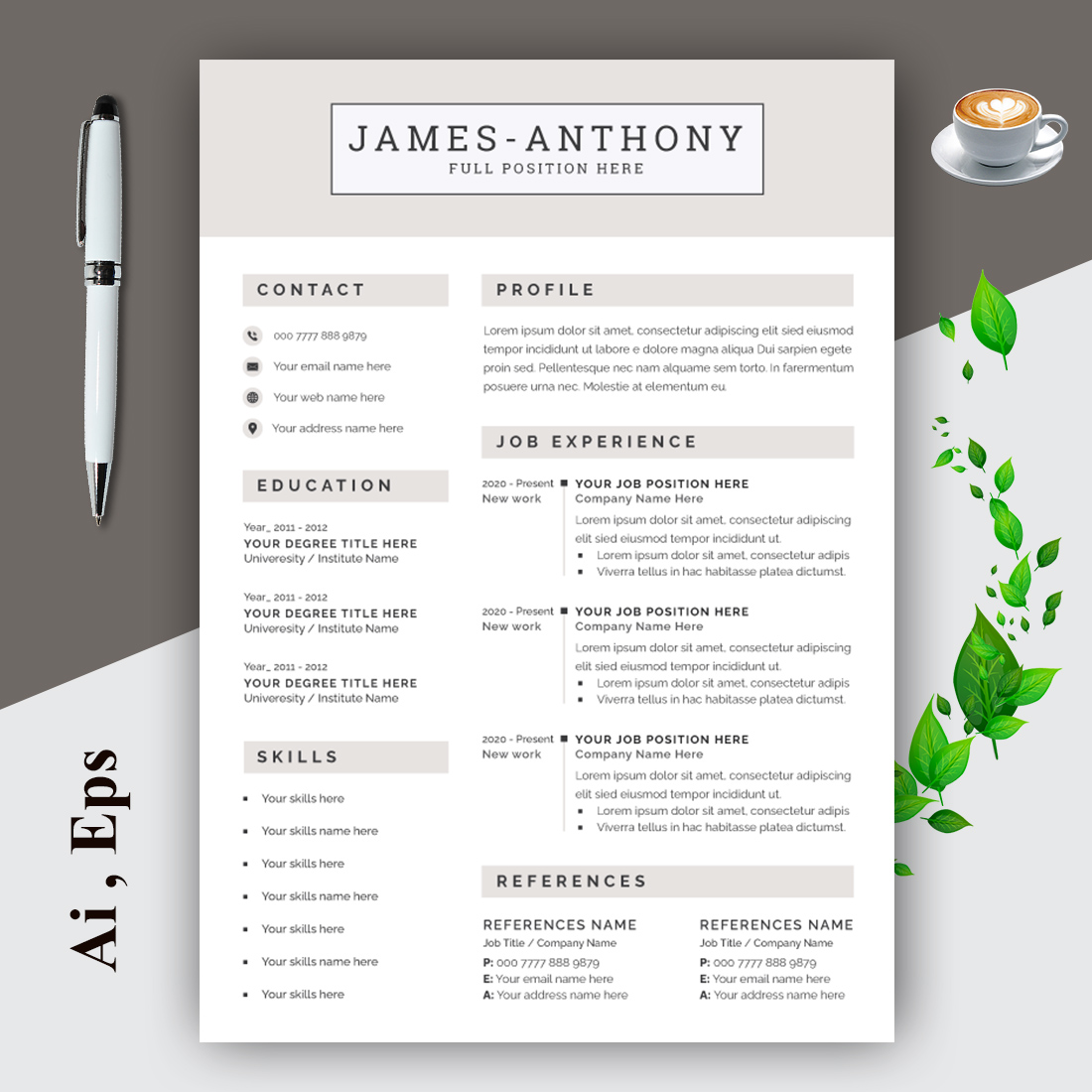 Resume Layout Set with Gold Elements cover image.