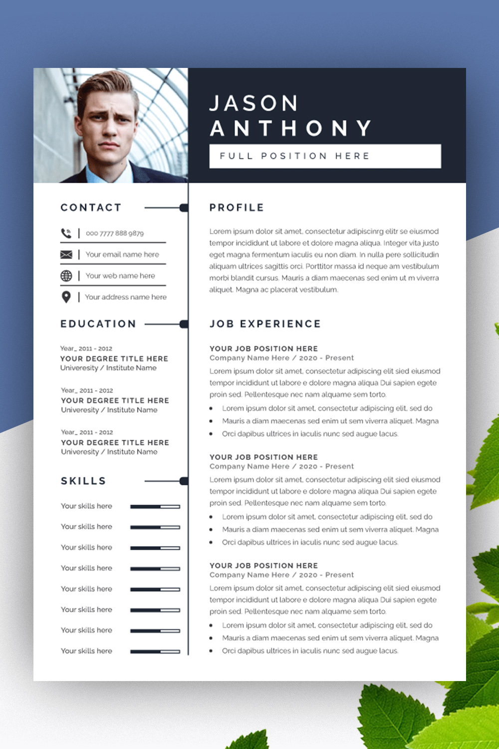 Modern Resume Template Set pinterest preview image.
