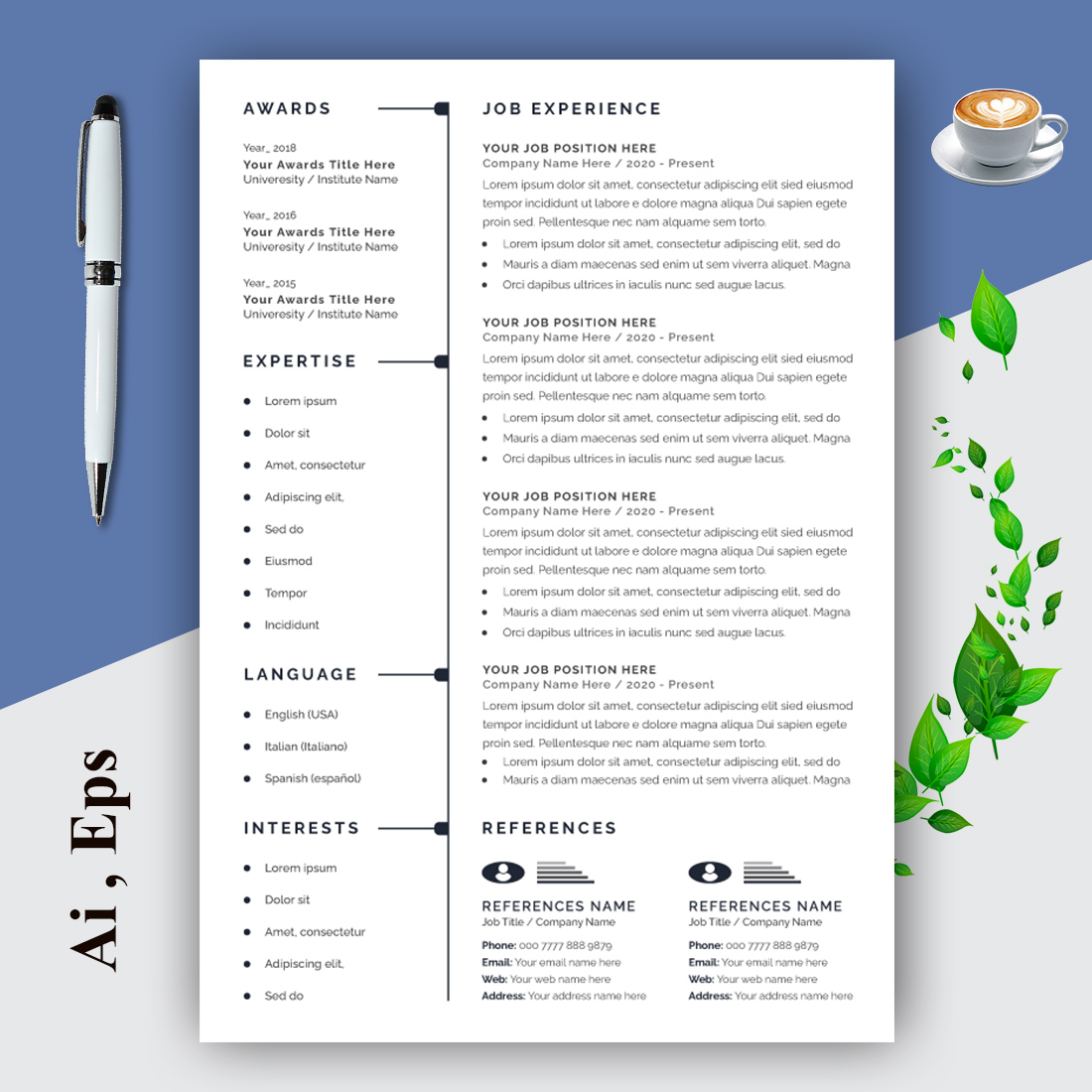 Modern Resume Template Set preview image.