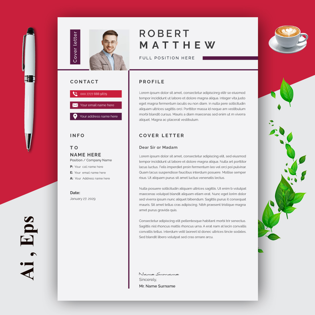Resume and Cover Letter Layout Rad Line preview image.