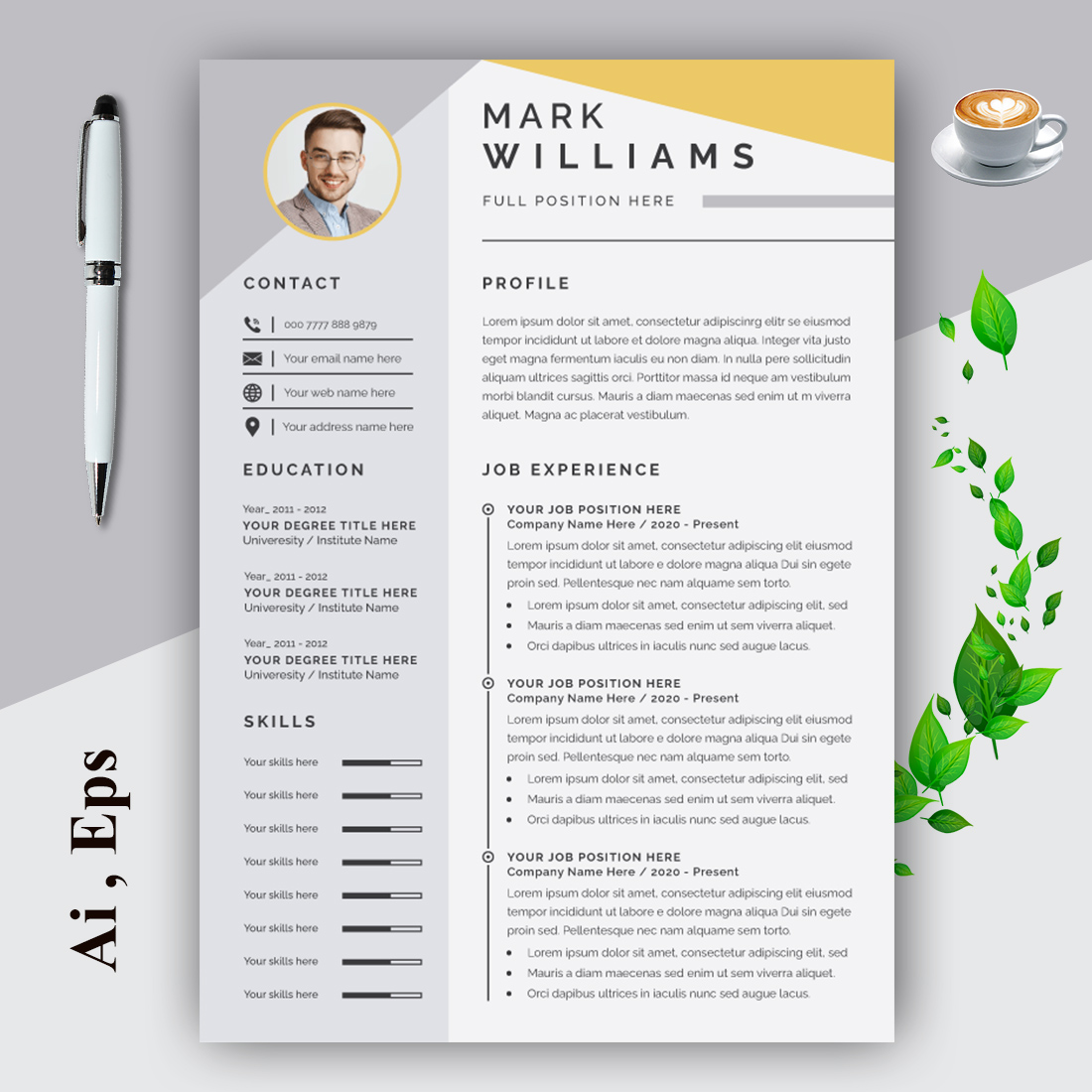 Professional Resume CV Template Layout cover image.