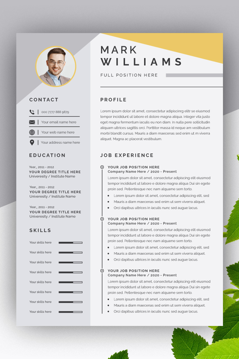 Professional Resume CV Template Layout pinterest preview image.