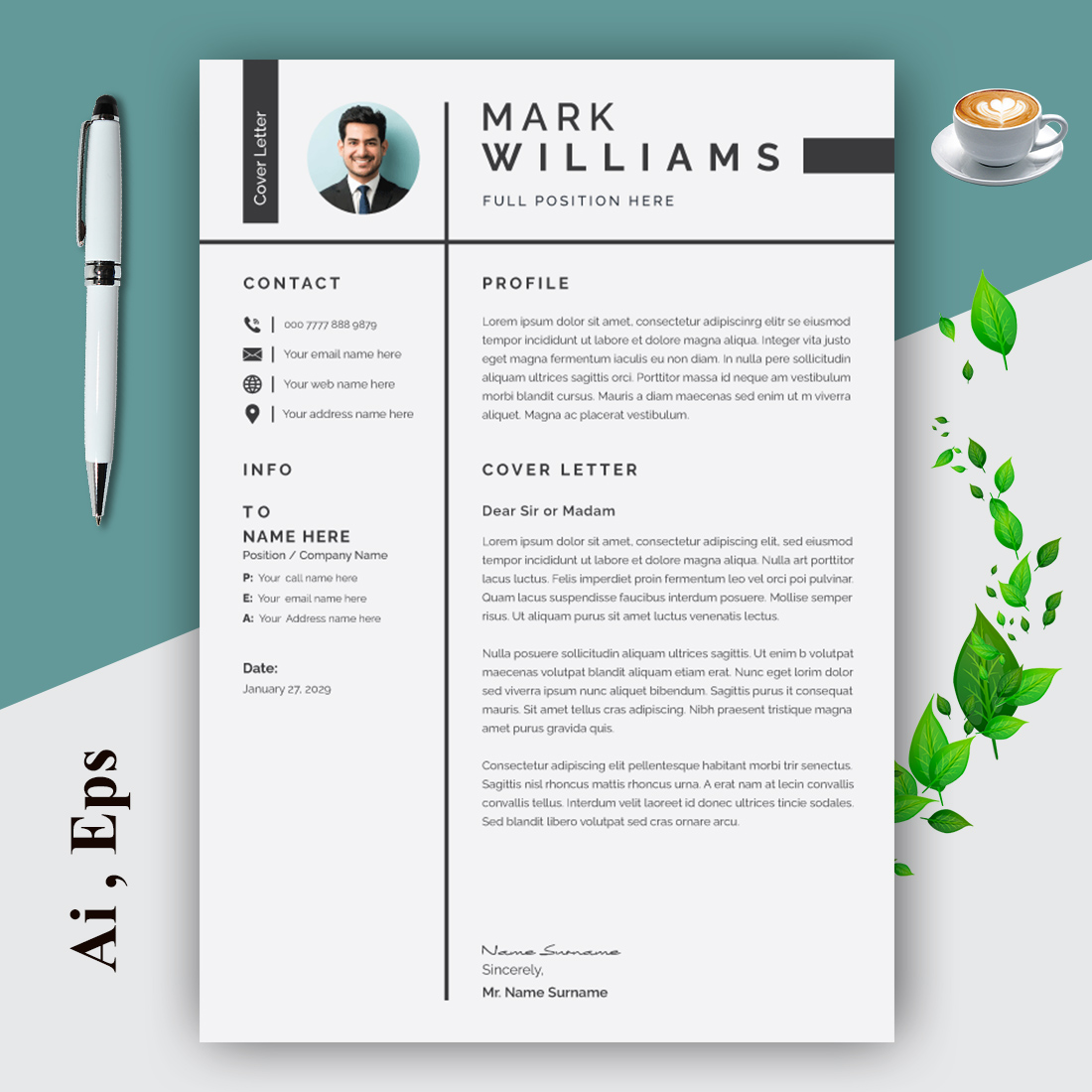 Black and Gray Resume, Cover Letter preview image.