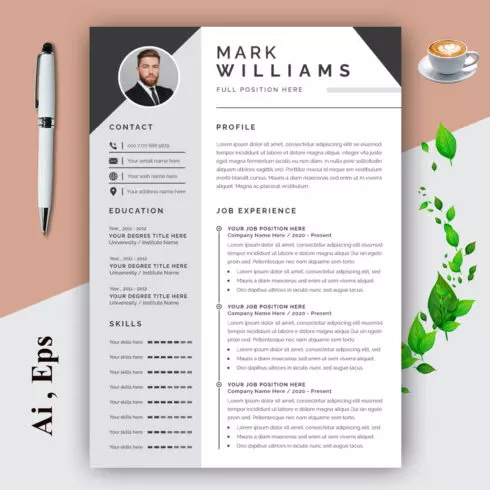 Resume Layout with Gold Accent cover image.