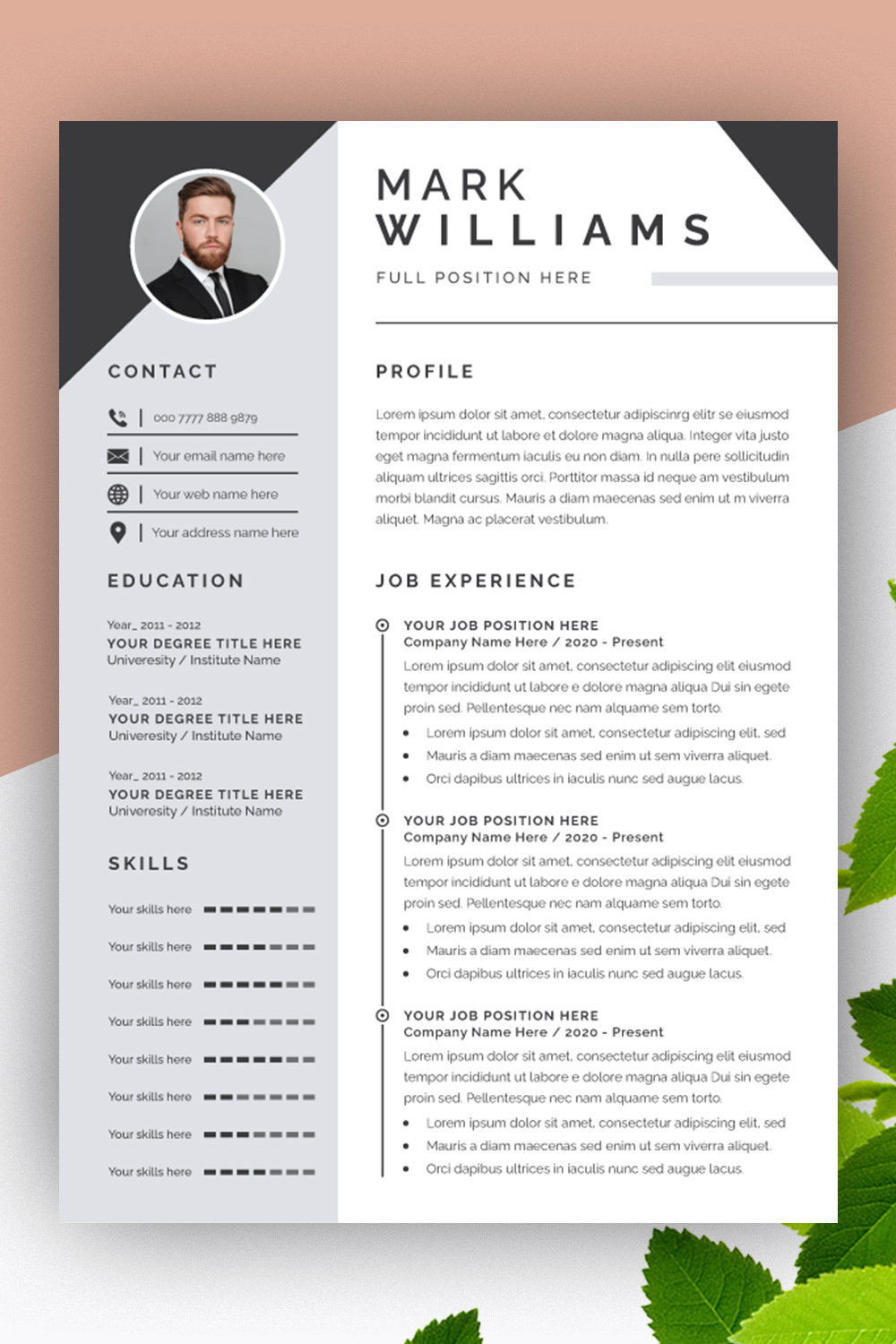 Resume Layout with Gold Accent pinterest preview image.