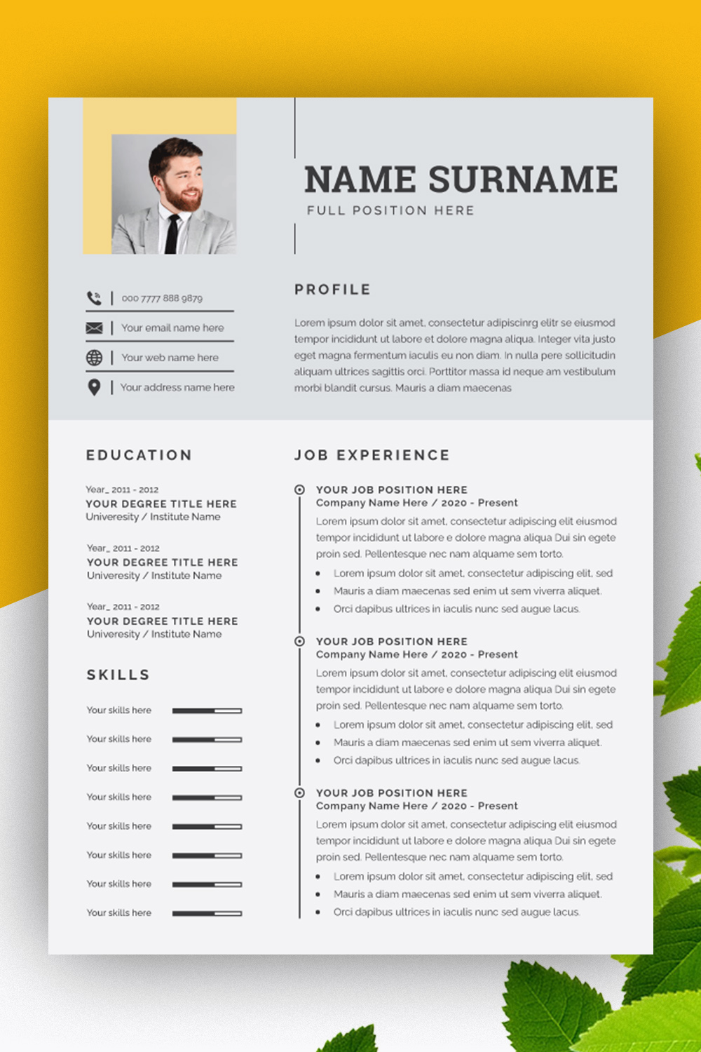 Resume and Cover Letter Layout with Gold Accents pinterest preview image.