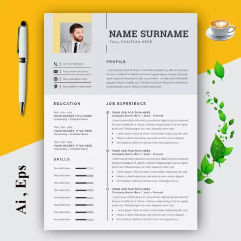 Resume and Cover Letter Layout with Gold Accents cover image.