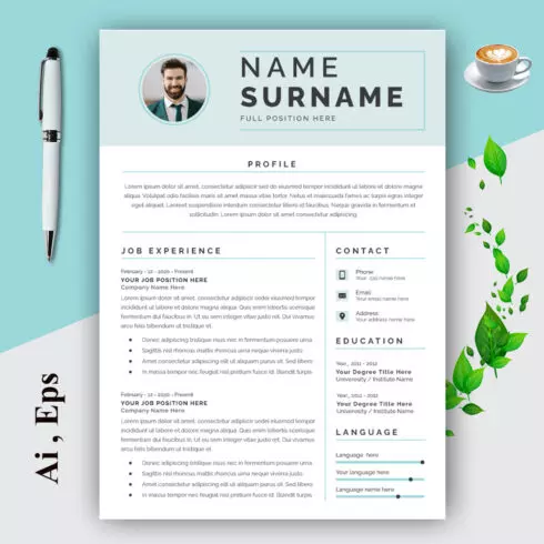 Professional Resume CV Template Layout cover image.