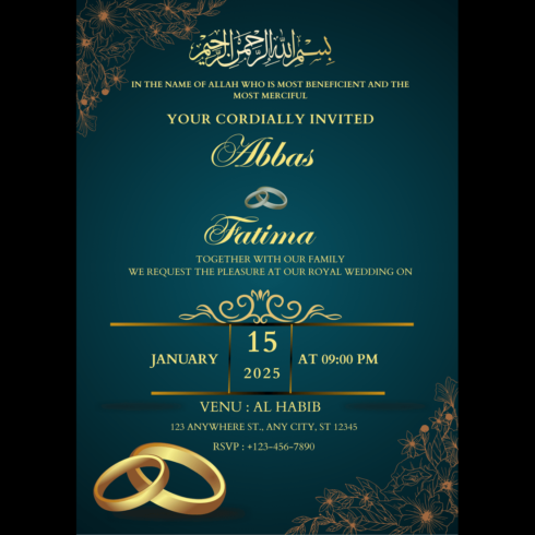 Elegant Muslim Wedding Invitation Card cover image.