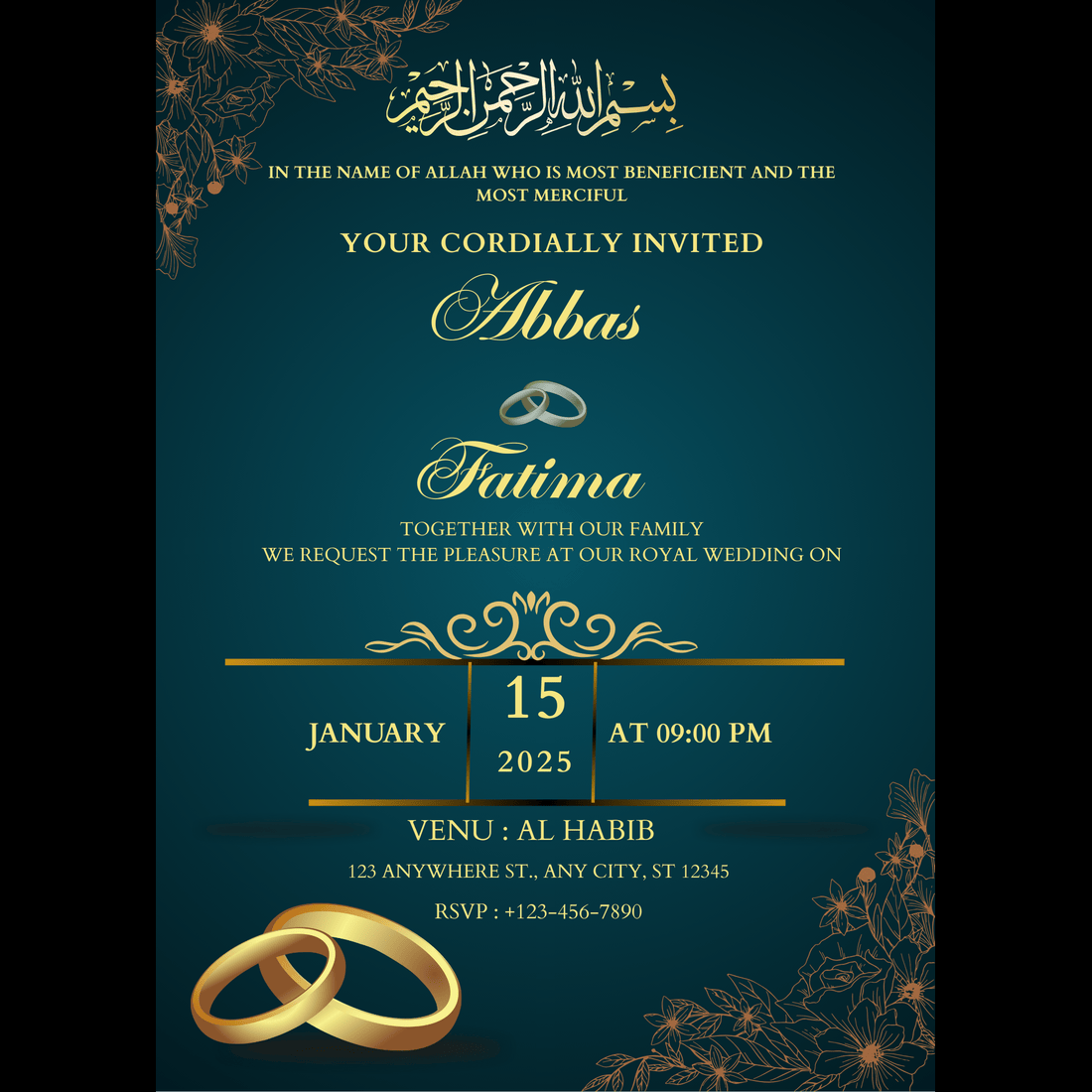 Elegant Muslim Wedding Invitation Card cover image.