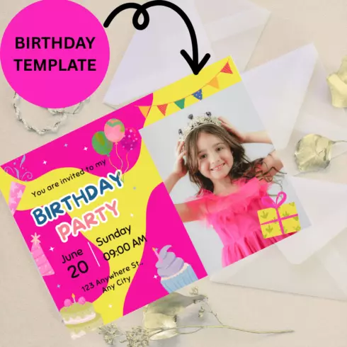 Eye catching birthday invitation for kids cover image.