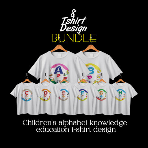 Children's alphabet knowledge education t-shirt design cover image.