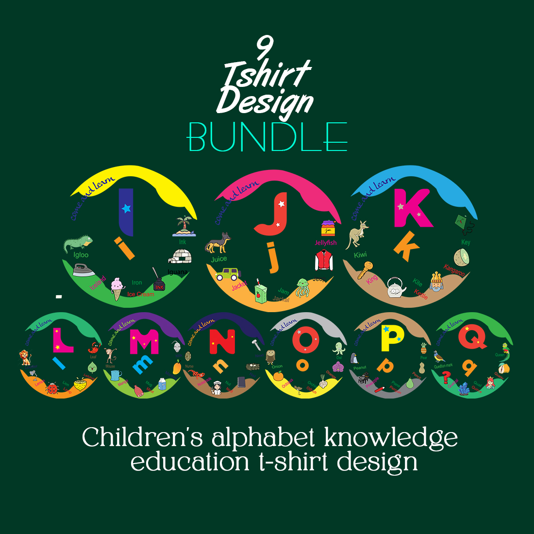 Children's alphabet knowledge education t-shirt design Bundle 2 preview image.