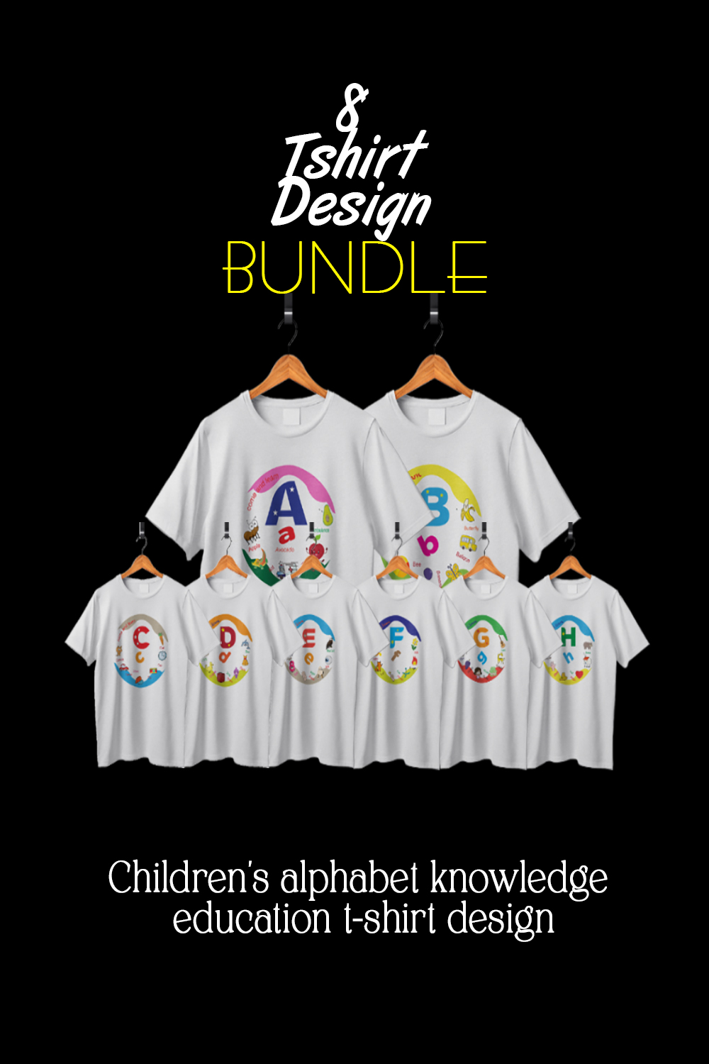 Children's alphabet knowledge education t-shirt design pinterest preview image.