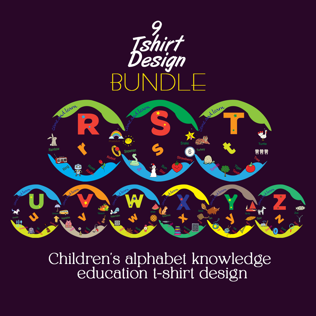 Children’s alphabet knowledge education t-shirt design Bundle 3 preview image.