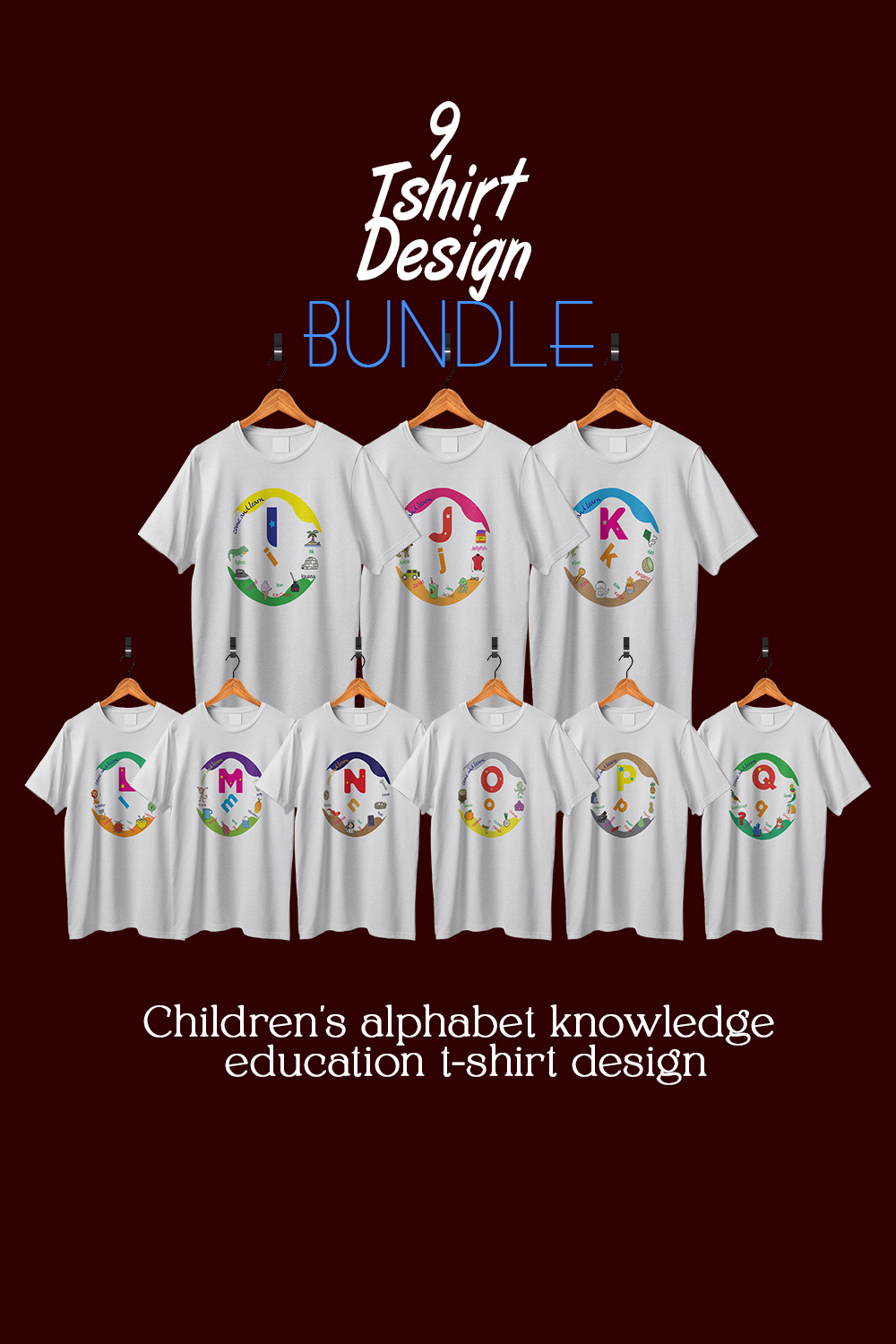 Children's alphabet knowledge education t-shirt design Bundle 2 pinterest preview image.