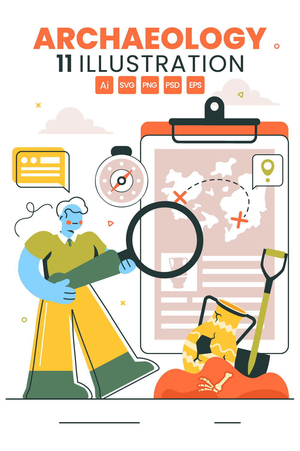 11 Archeology Vector Illustration pinterest preview image.