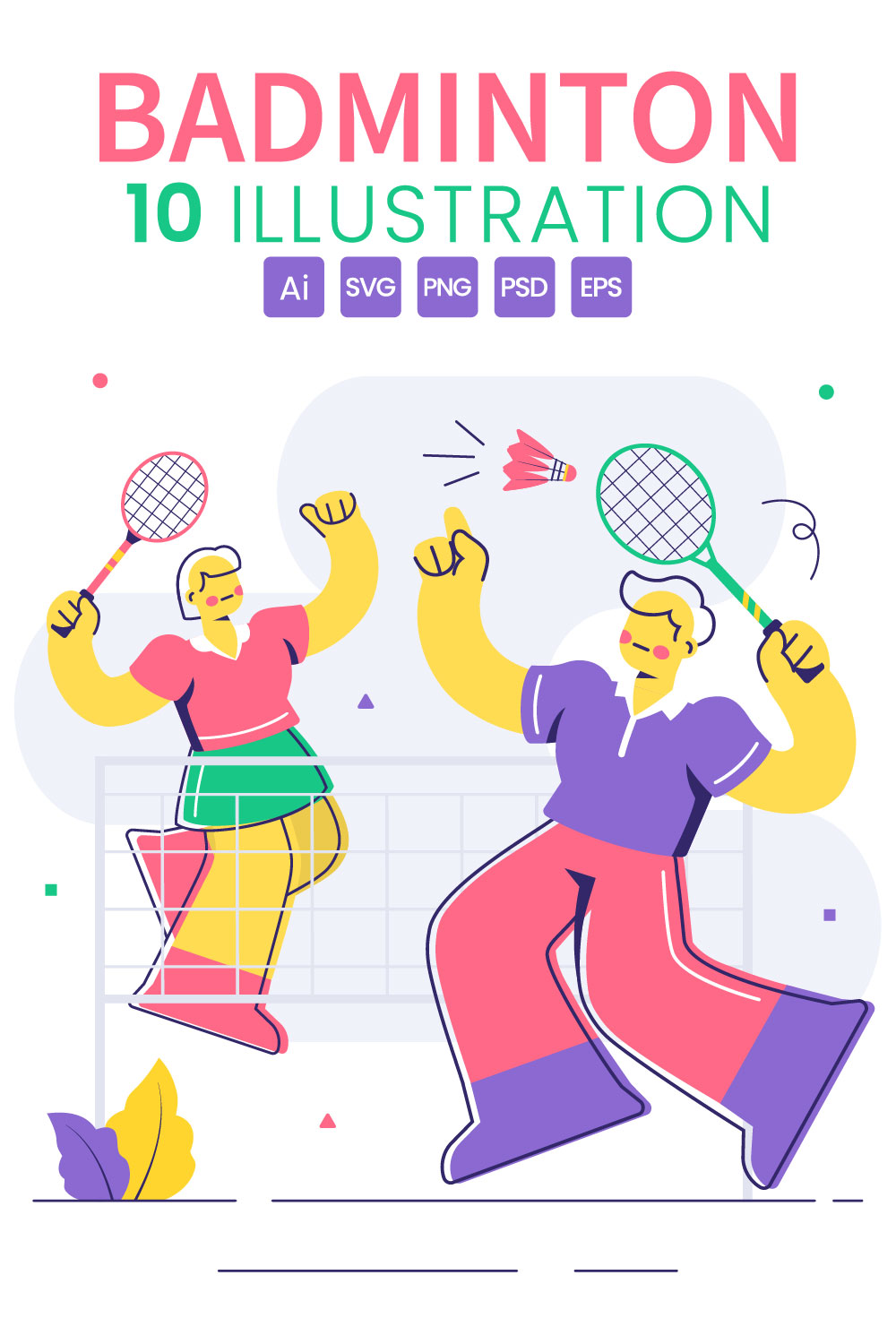 10 Badminton Player Illustration pinterest preview image.