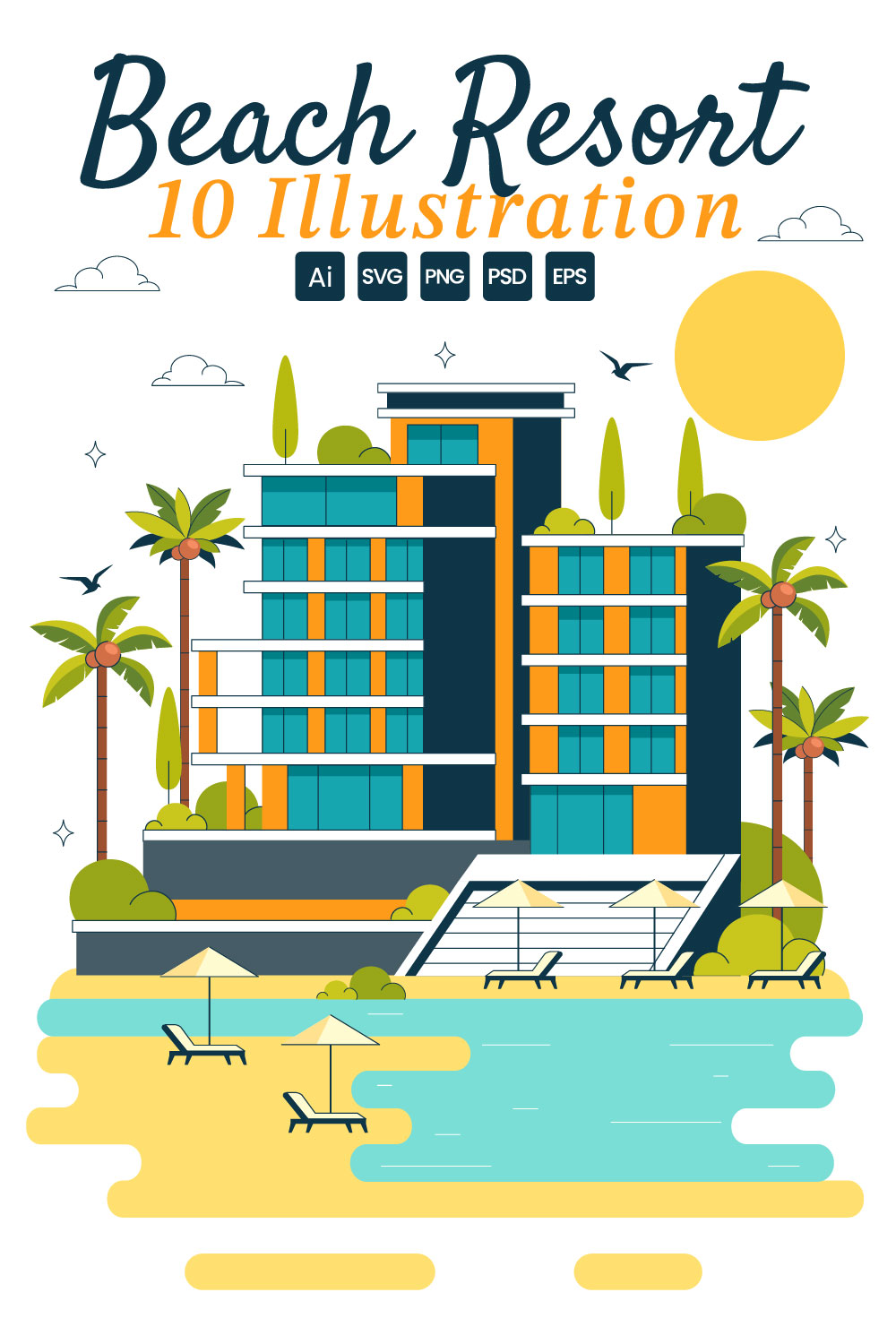 10 Beach Resort Illustration pinterest preview image.