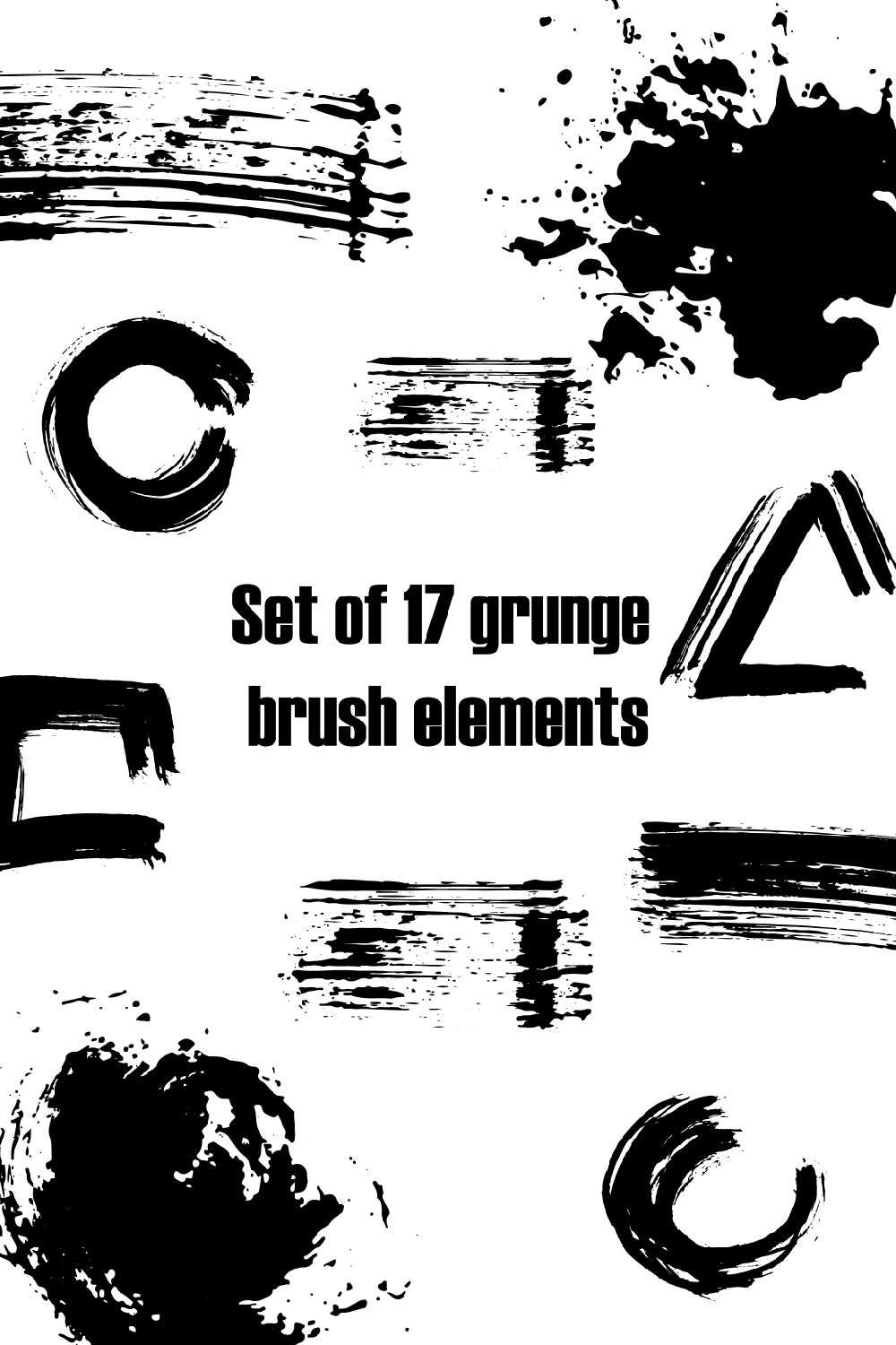 17 grunge brush strokes – EPS, PNG & SVG bundle pinterest preview image.