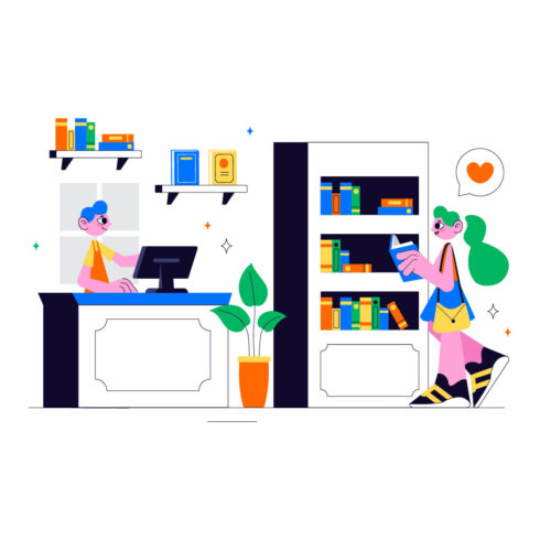 10 Bookstore and Library Illustration cover image.