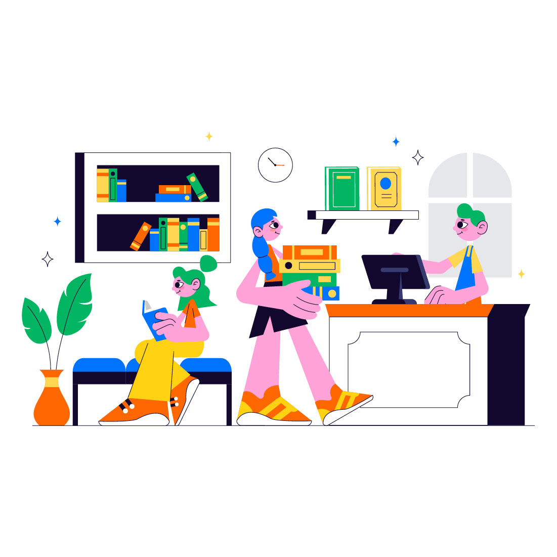 10 Bookstore and Library Illustration preview image.
