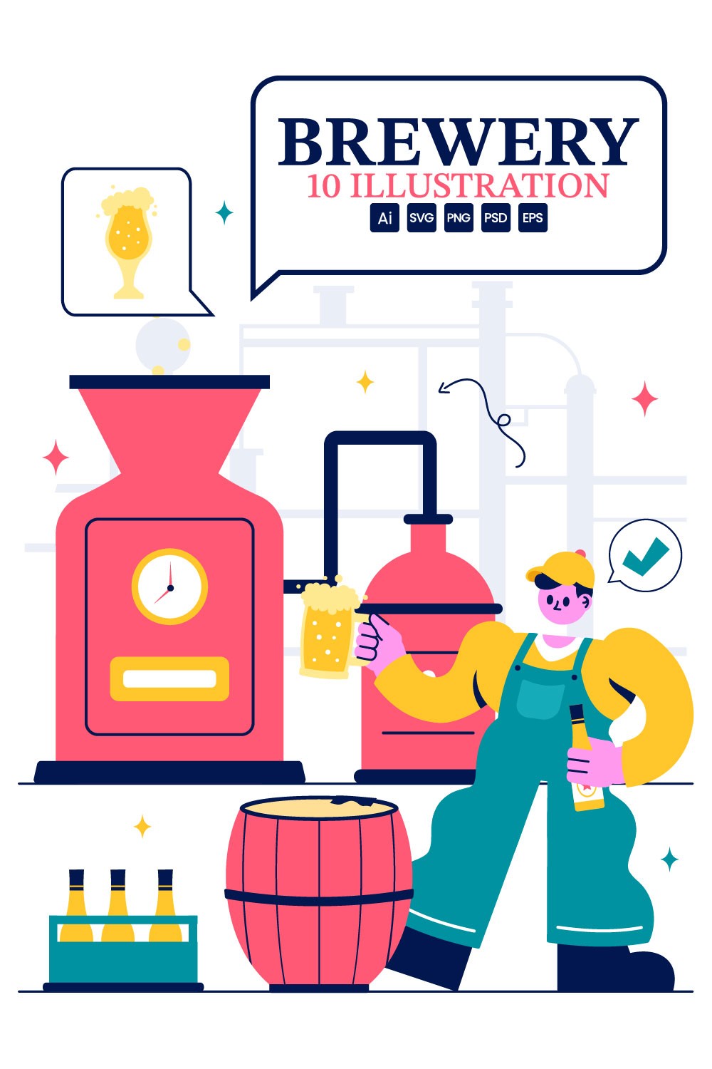 10 Beer Brewing Process Illustration pinterest preview image.