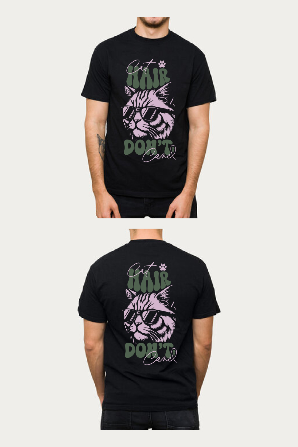 Cat Hair, Don’t Care t-shirt design pinterest preview image.