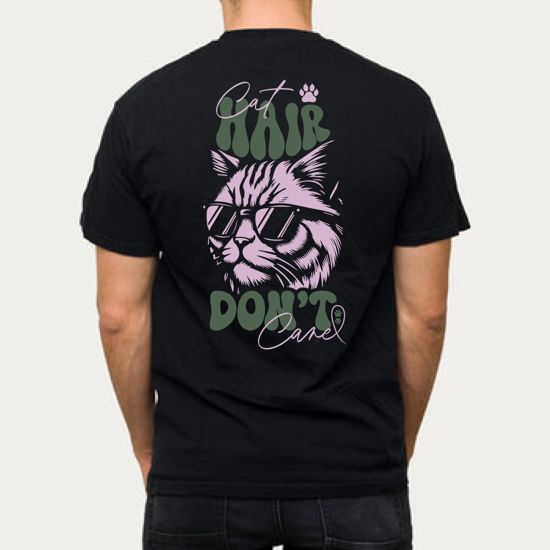 Cat Hair, Don’t Care t-shirt design preview image.