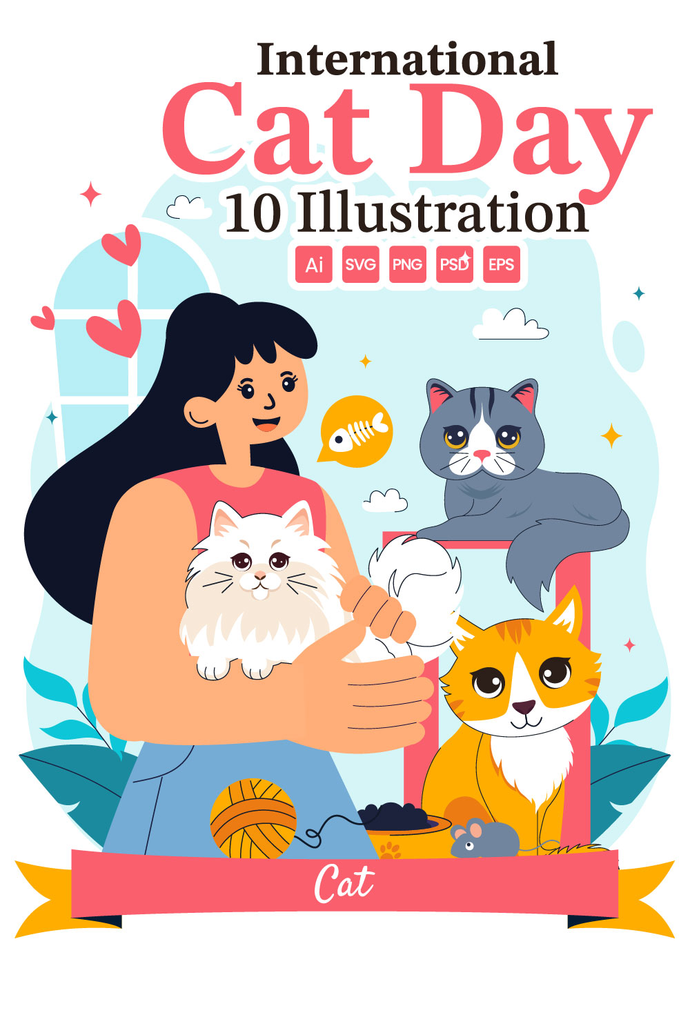 10 International Cat Day Illustration pinterest preview image.
