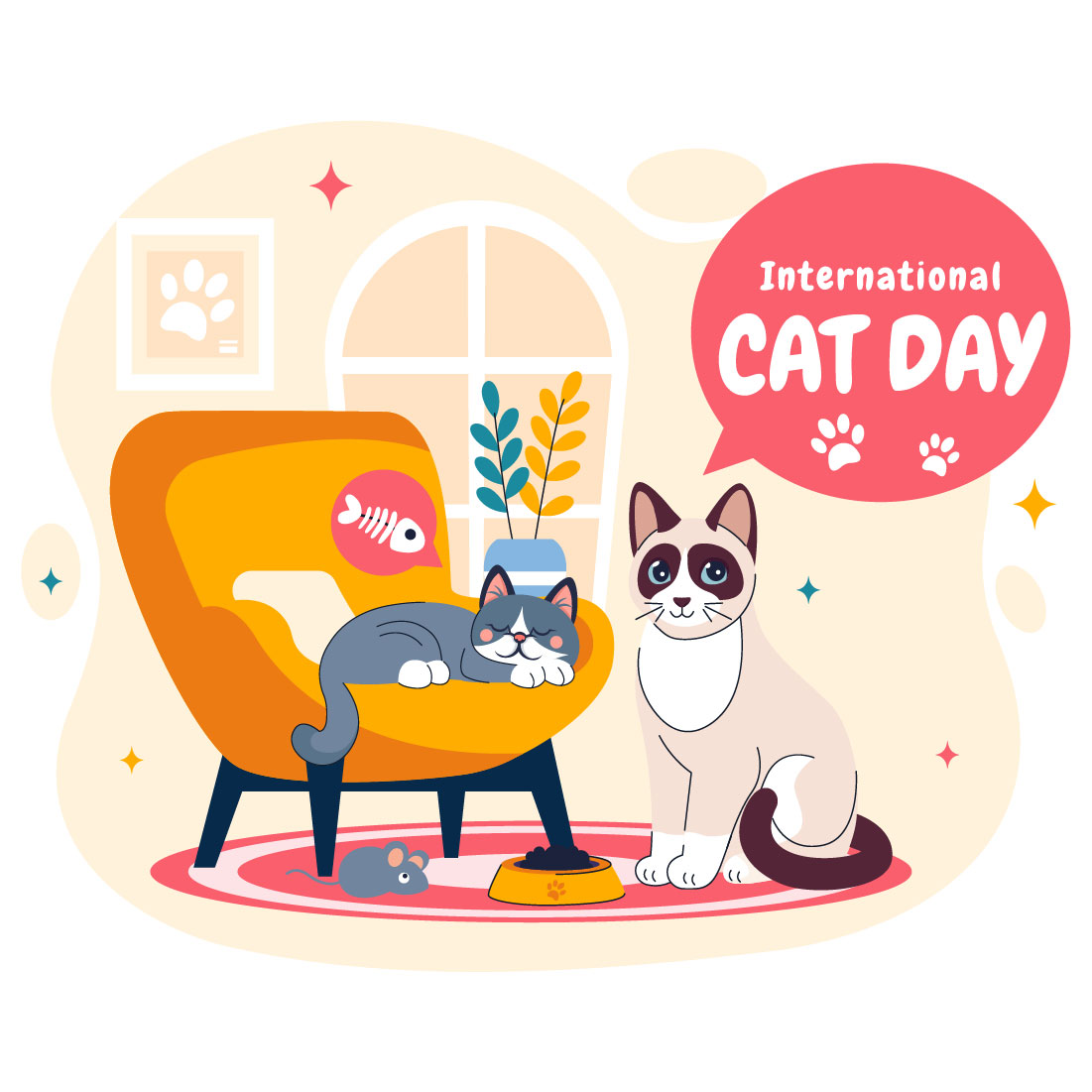 10 International Cat Day Illustration preview image.