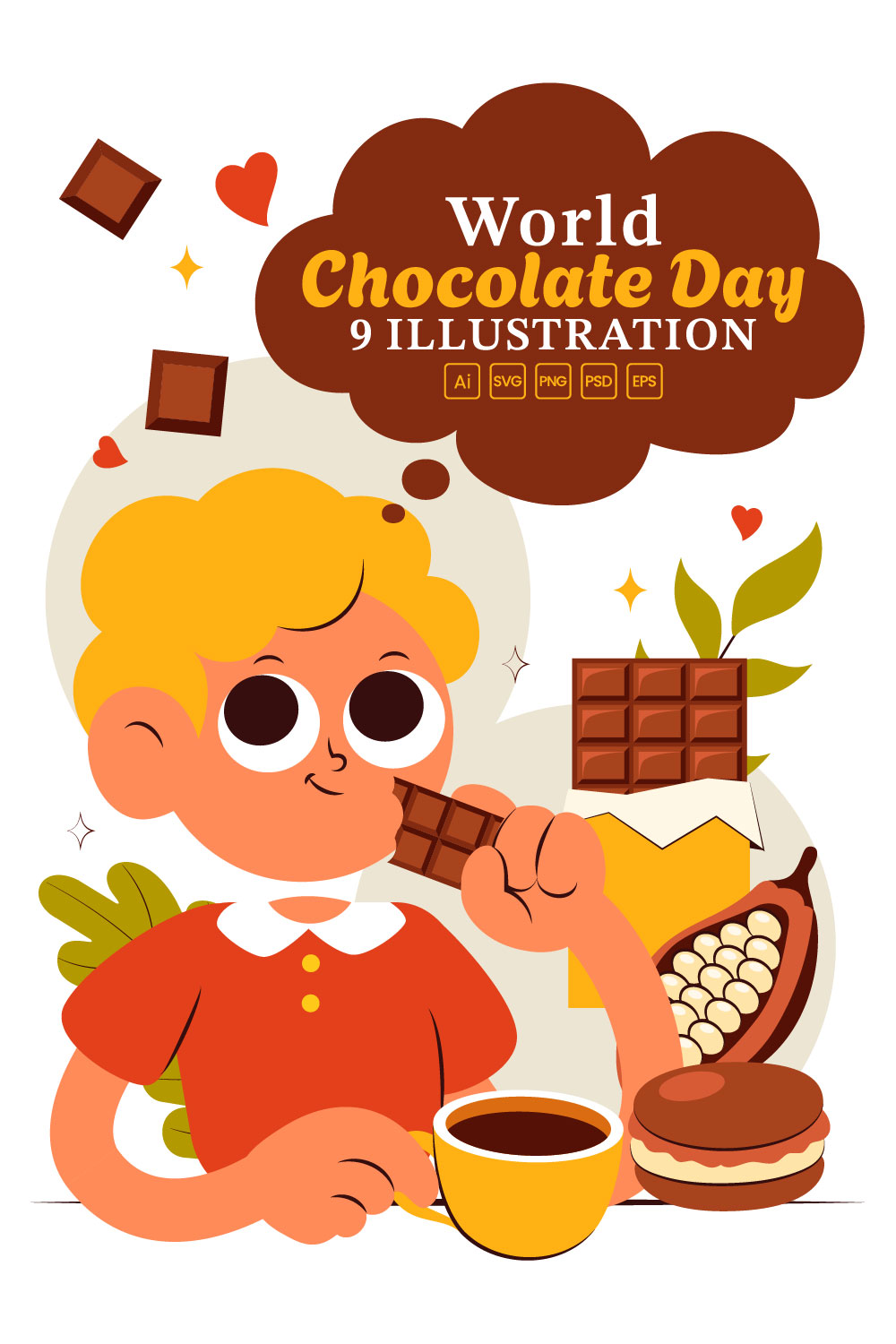 9 World Chocolate Day Illustration pinterest preview image.