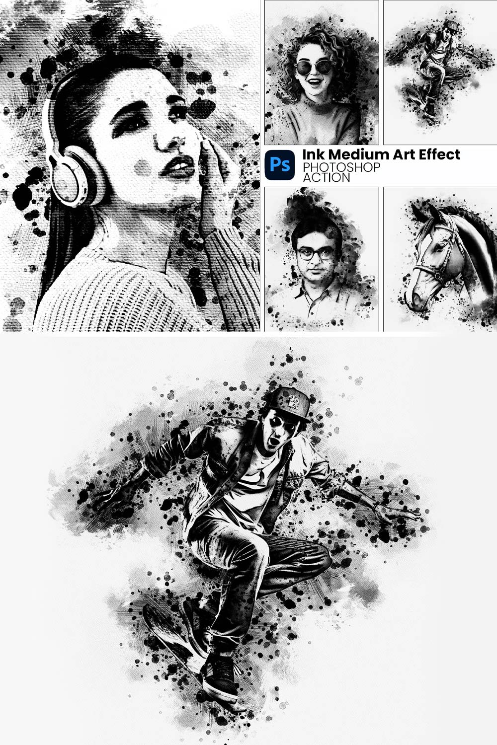 Ink Medium Art Photoshop Action pinterest preview image.