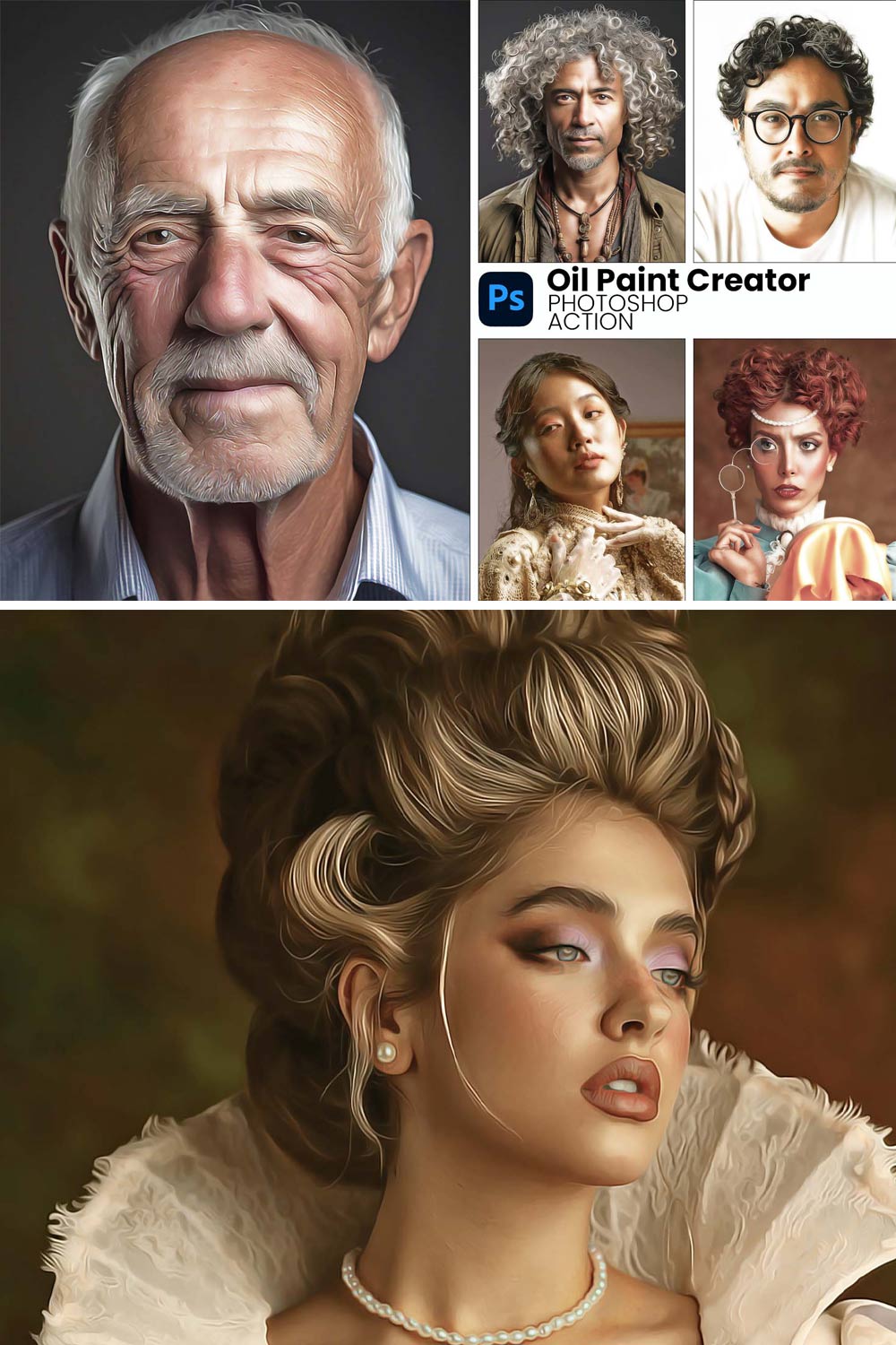 Oil Paint Creator Photoshop Action pinterest preview image.