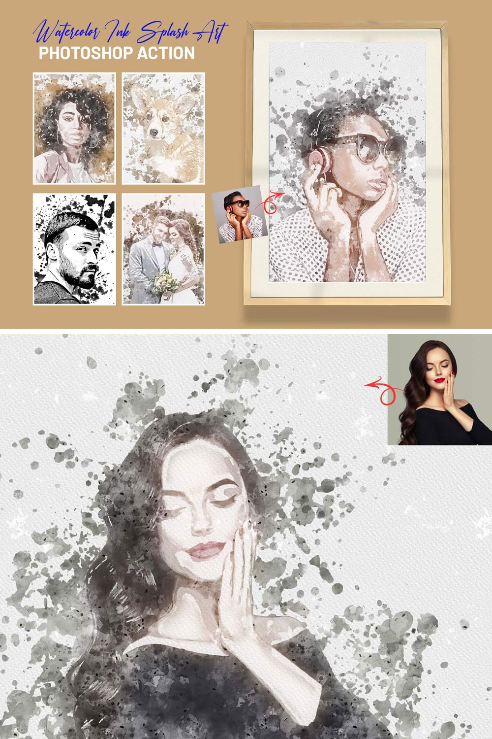 Ink Splash Art Photoshop Action pinterest preview image.