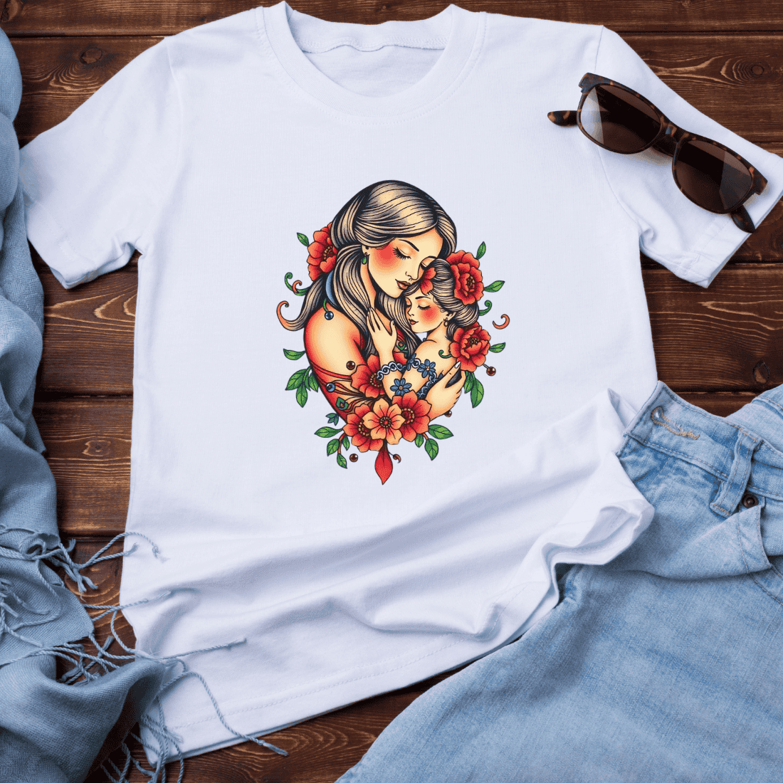 Mother & Child Tattoo-Style Art Print – A Symbol of Eternal Love and Feminine Strength preview image.