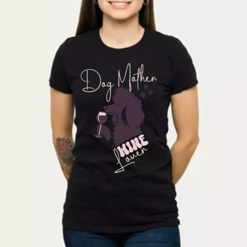 Dog Mother, Wine Lover t-shirt design cover image.