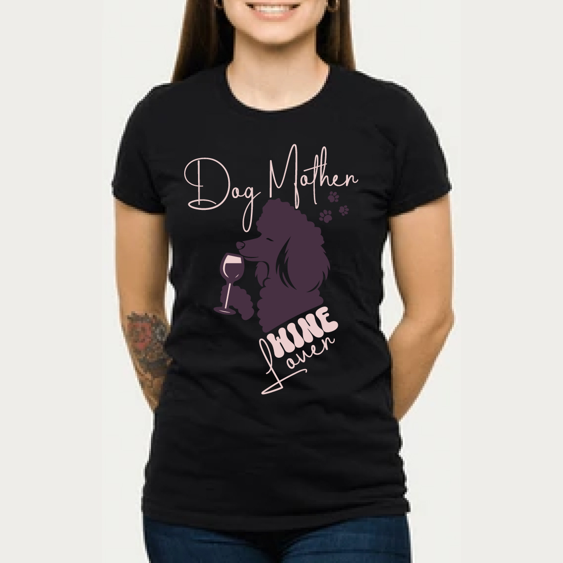 Dog Mother, Wine Lover t-shirt design cover image.