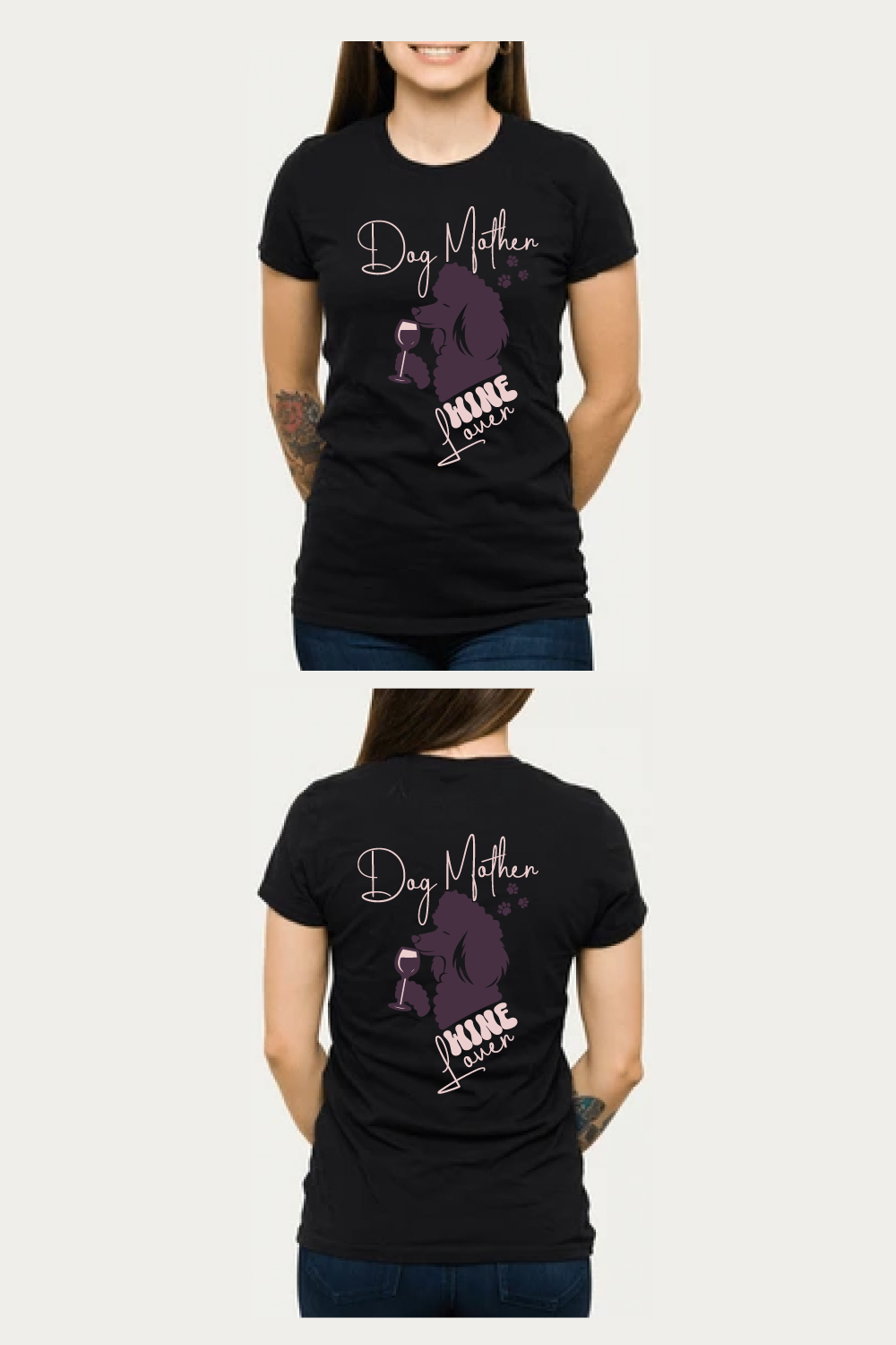 Dog Mother, Wine Lover t-shirt design pinterest preview image.