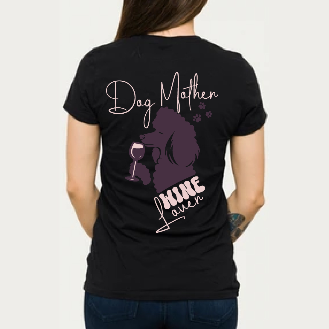 Dog Mother, Wine Lover t-shirt design preview image.