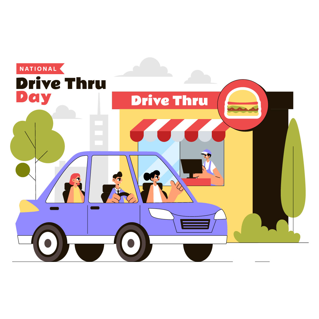 10 National Drive Thru Day Illustration preview image.
